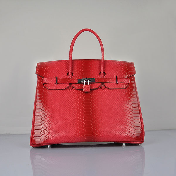 Hermes Birkin 35CM Togo Snakeskin Leather 6089 Red Handbag Silve